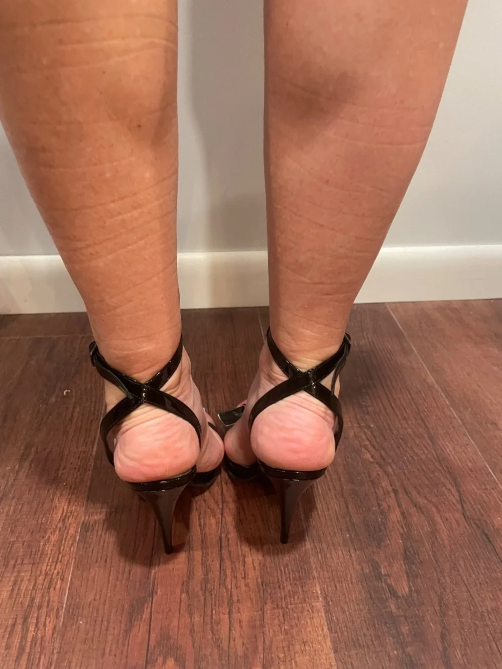 FUSS Black Ankle Strap Heels with Two Different Bows